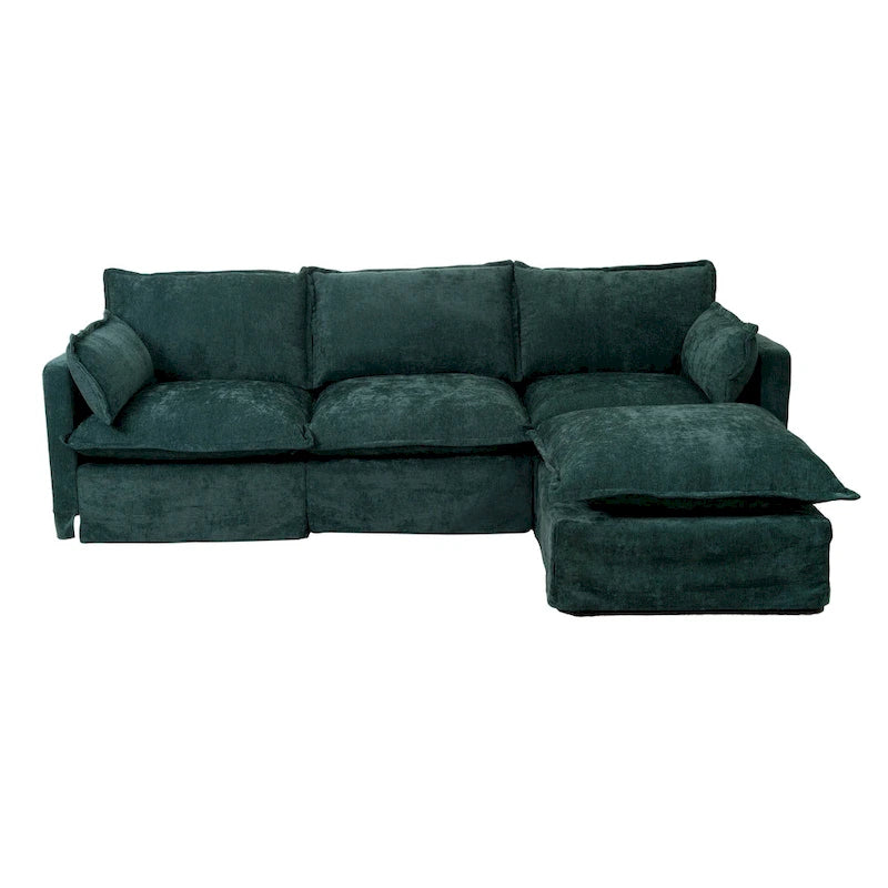 93,31 Faux Lenon Modułowa Sofa Narożna z Otomaną, Drewniany Stelaż