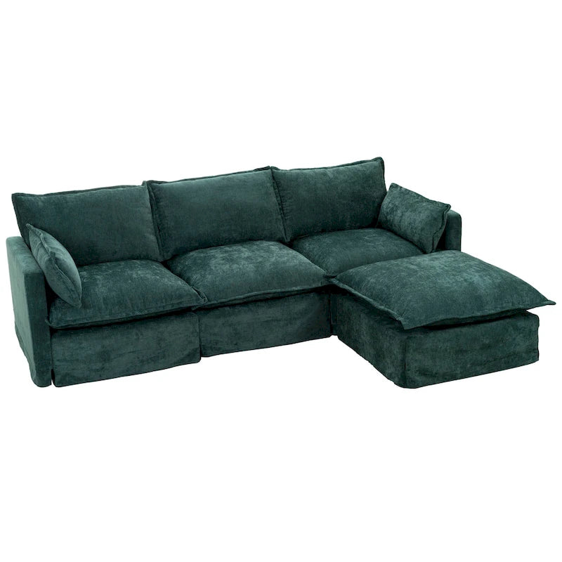 93,31 Faux Lenon Modułowa Sofa Narożna z Otomaną, Drewniany Stelaż