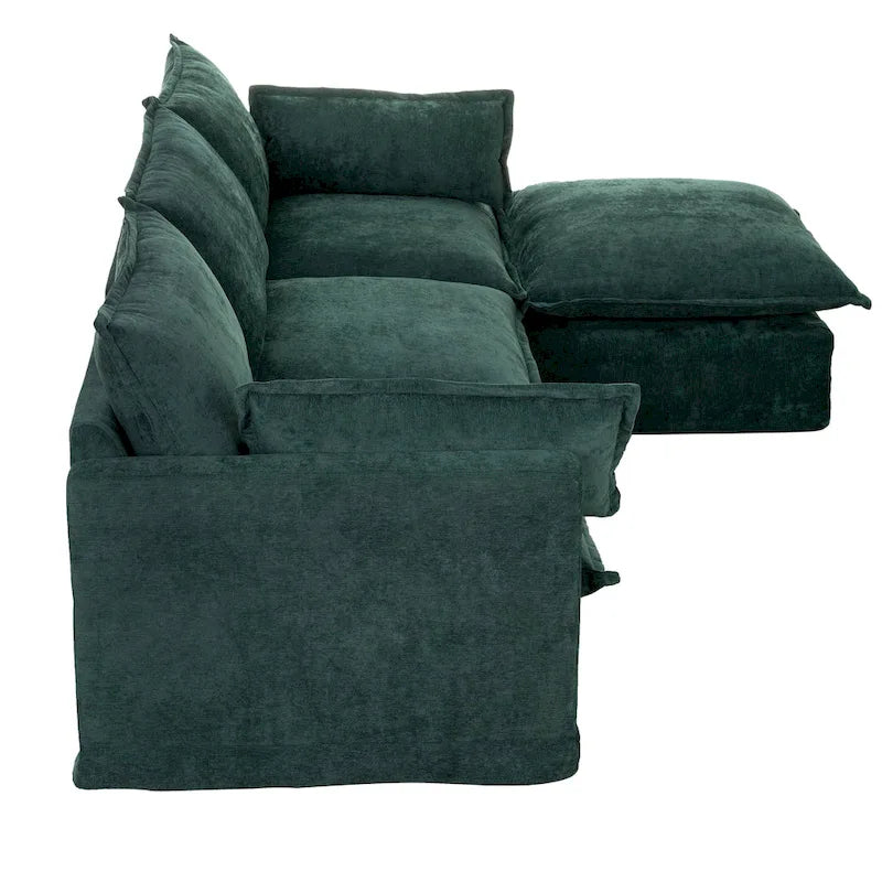 93,31 Faux Lenon Modułowa Sofa Narożna z Otomaną, Drewniany Stelaż