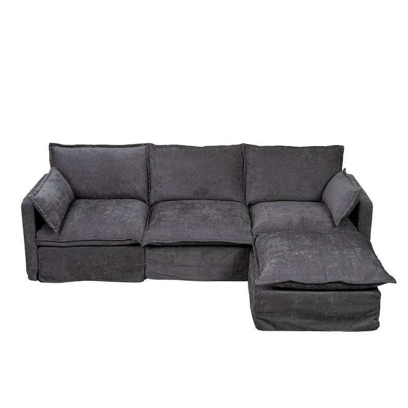 93,31 Faux Lenon Modułowa Sofa Narożna z Otomaną, Drewniany Stelaż