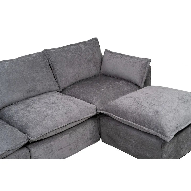 93,31 Faux Lenon Modułowa Sofa Narożna z Otomaną, Drewniany Stelaż