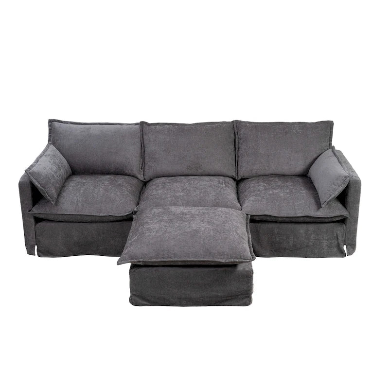 93,31 Faux Lenon Modułowa Sofa Narożna z Otomaną, Drewniany Stelaż