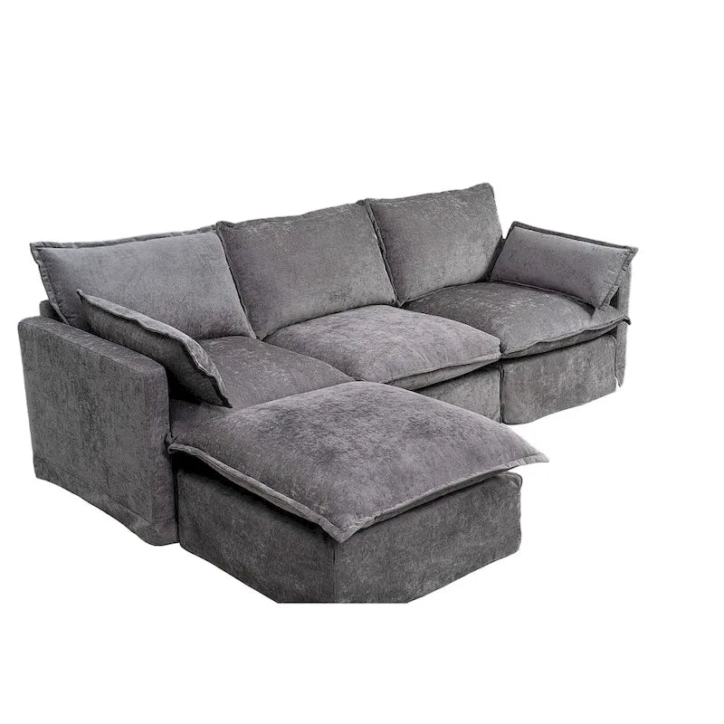 93,31 Faux Lenon Modułowa Sofa Narożna z Otomaną, Drewniany Stelaż
