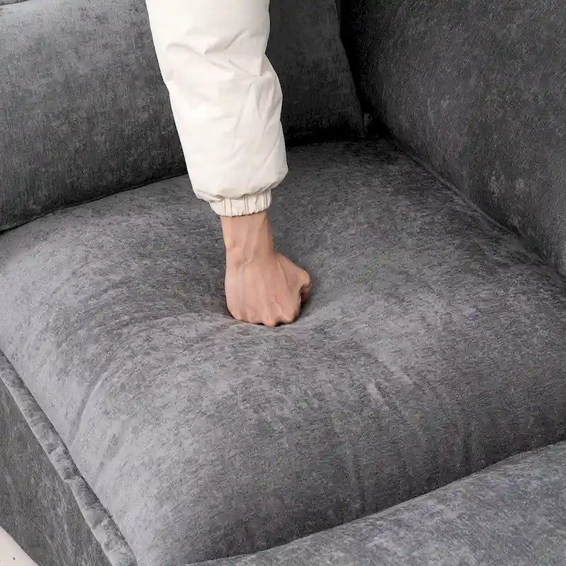 93,31 Faux Lenon Modułowa Sofa Narożna z Otomaną, Drewniany Stelaż