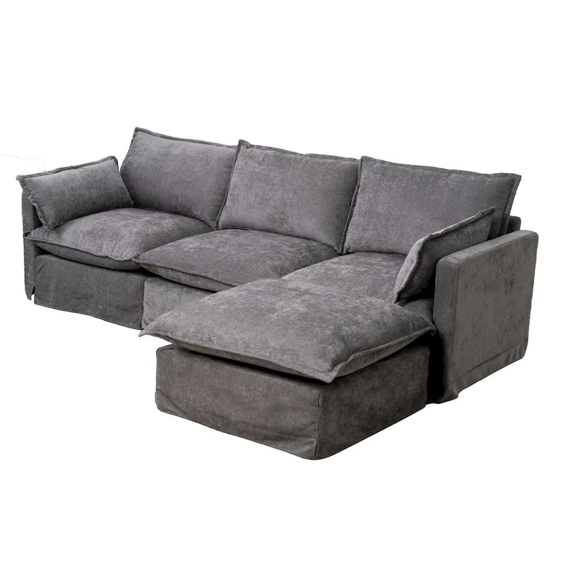 93,31 Faux Lenon Modułowa Sofa Narożna z Otomaną, Drewniany Stelaż
