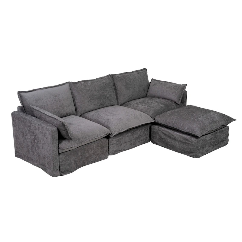 93,31 Faux Lenon Modułowa Sofa Narożna z Otomaną, Drewniany Stelaż