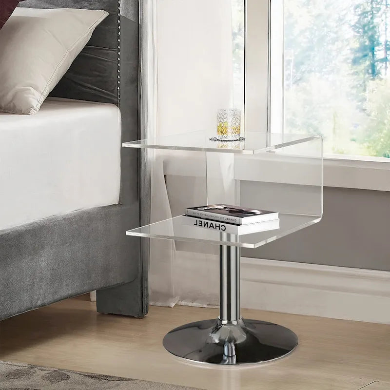Table d'appoint en acrylique transparent moderne en forme de C - 60 cm H x 40 cm L x 40 cm P