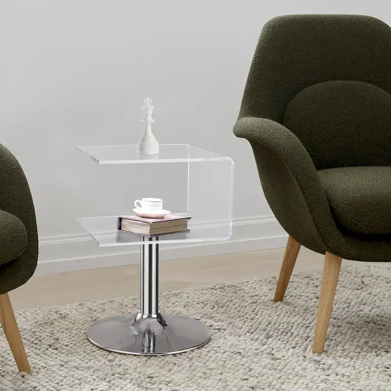 Table d'appoint en acrylique transparent moderne en forme de C - 60 cm H x 40 cm L x 40 cm P