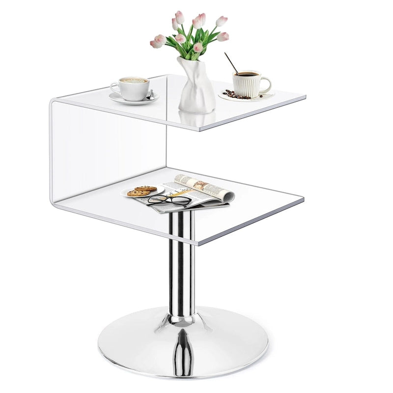 Table d'appoint en acrylique transparent moderne en forme de C - 60 cm H x 40 cm L x 40 cm P