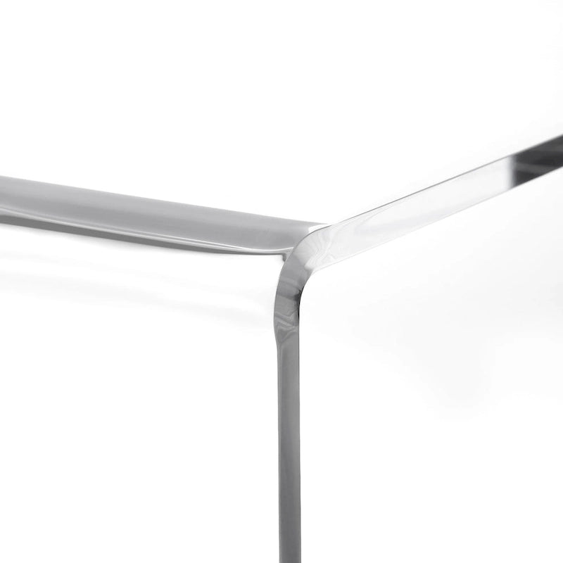 Table d'appoint en acrylique transparent moderne en forme de C - 60 cm H x 40 cm L x 40 cm P