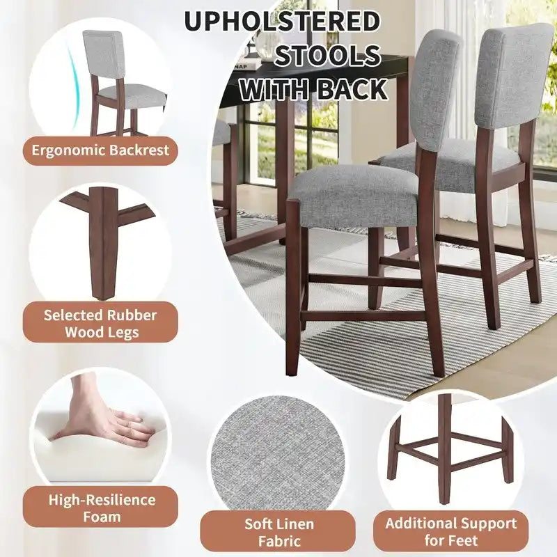 Ensemble de salle à manger moderne 5 pièces hauteur comptoir, table de bar en faux marbre et 4 chaises assise rembourrée
