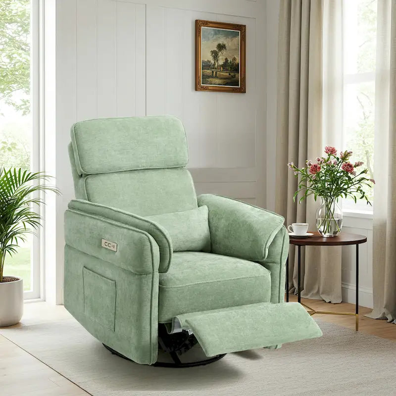 Fauteuil inclinable, pivotant et berçant EROMMY avec appuie-tête et accoudoirs réglables, chargement USB et Type-C, pour chambre de bébé