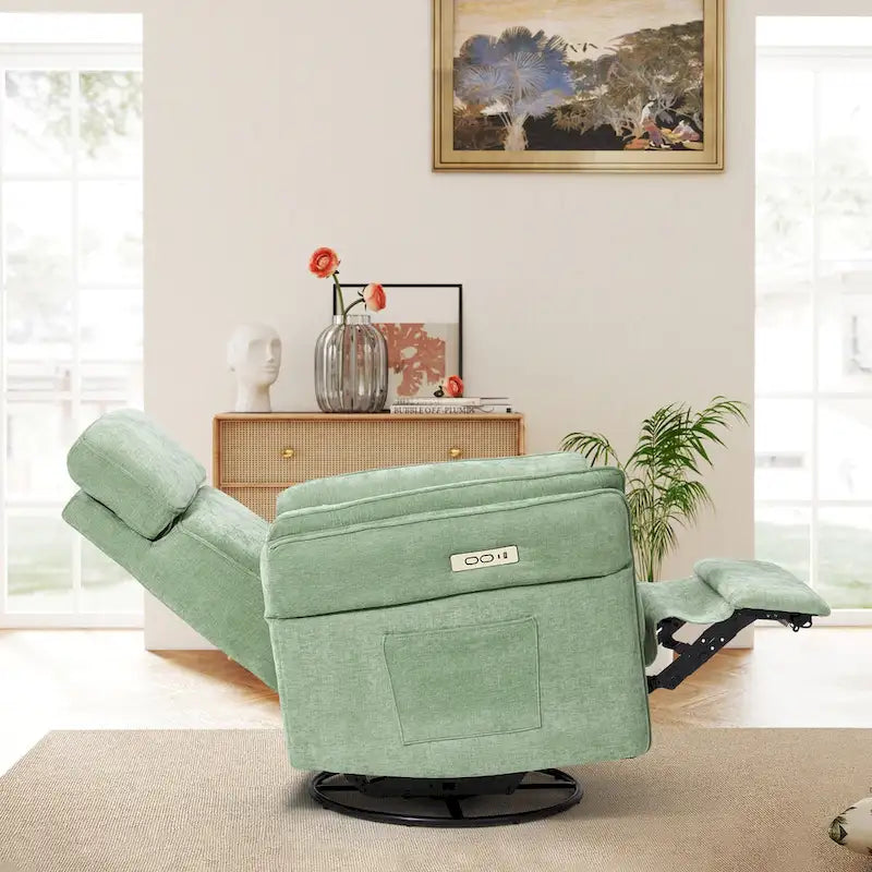 Fauteuil inclinable, pivotant et berçant EROMMY avec appuie-tête et accoudoirs réglables, chargement USB et Type-C, pour chambre de bébé