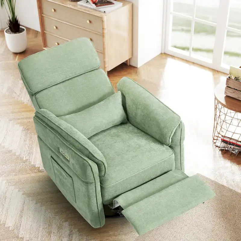 Fauteuil inclinable, pivotant et berçant EROMMY avec appuie-tête et accoudoirs réglables, chargement USB et Type-C, pour chambre de bébé