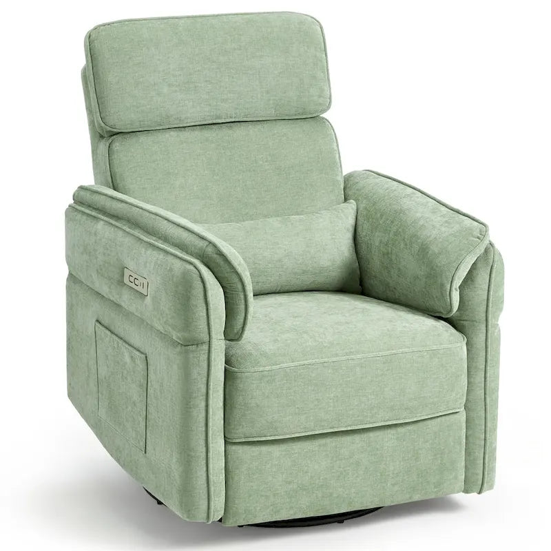 Fauteuil inclinable, pivotant et berçant EROMMY avec appuie-tête et accoudoirs réglables, chargement USB et Type-C, pour chambre de bébé