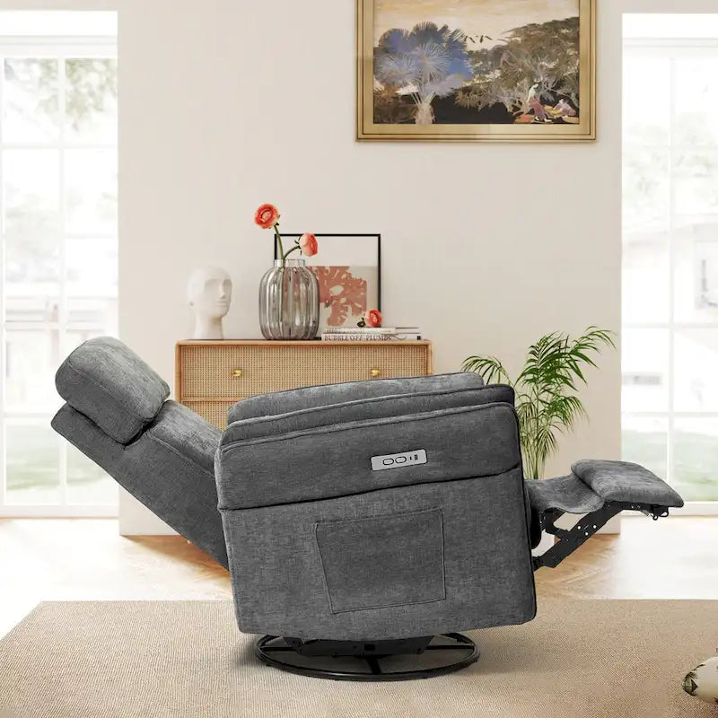 Fauteuil inclinable, pivotant et berçant EROMMY avec appuie-tête et accoudoirs réglables, chargement USB et Type-C, pour chambre de bébé