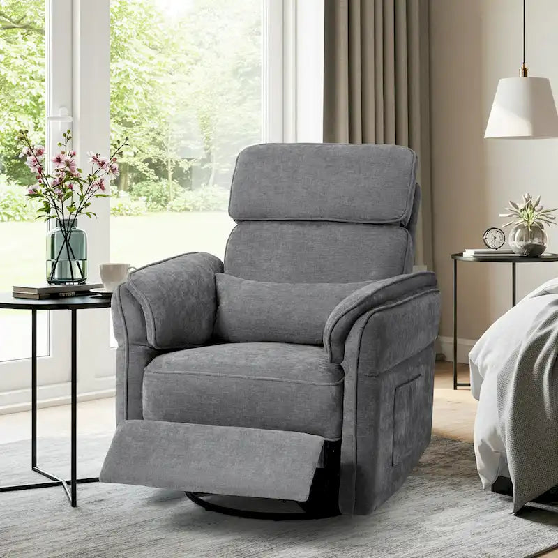 Fauteuil inclinable, pivotant et berçant EROMMY avec appuie-tête et accoudoirs réglables, chargement USB et Type-C, pour chambre de bébé