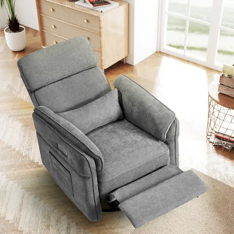 Fauteuil inclinable, pivotant et berçant EROMMY avec appuie-tête et accoudoirs réglables, chargement USB et Type-C, pour chambre de bébé