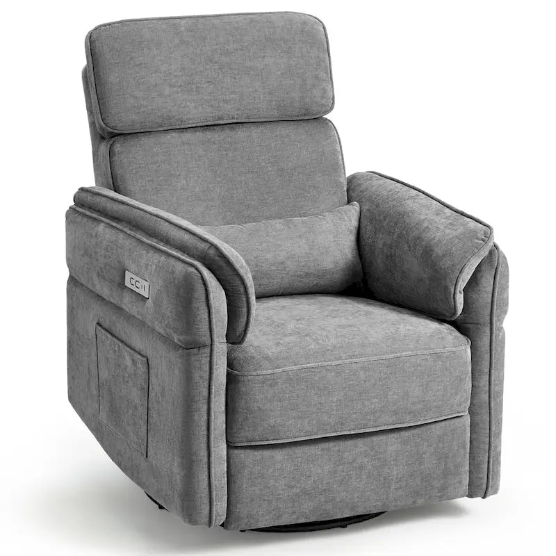 Fauteuil inclinable, pivotant et berçant EROMMY avec appuie-tête et accoudoirs réglables, chargement USB et Type-C, pour chambre de bébé
