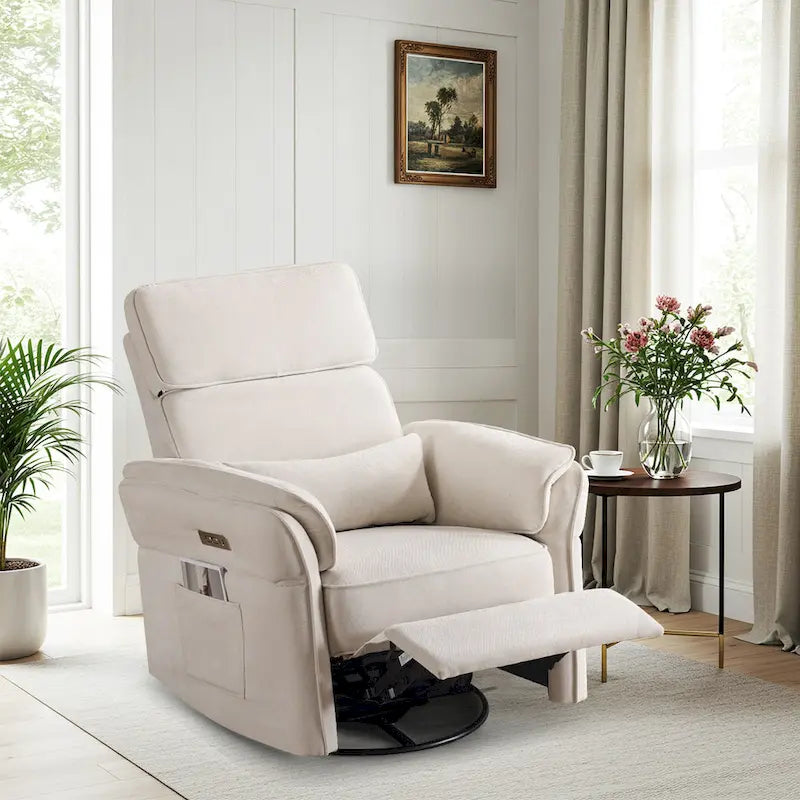 Fauteuil inclinable, pivotant et berçant EROMMY avec appuie-tête et accoudoirs réglables, chargement USB et Type-C, pour chambre de bébé