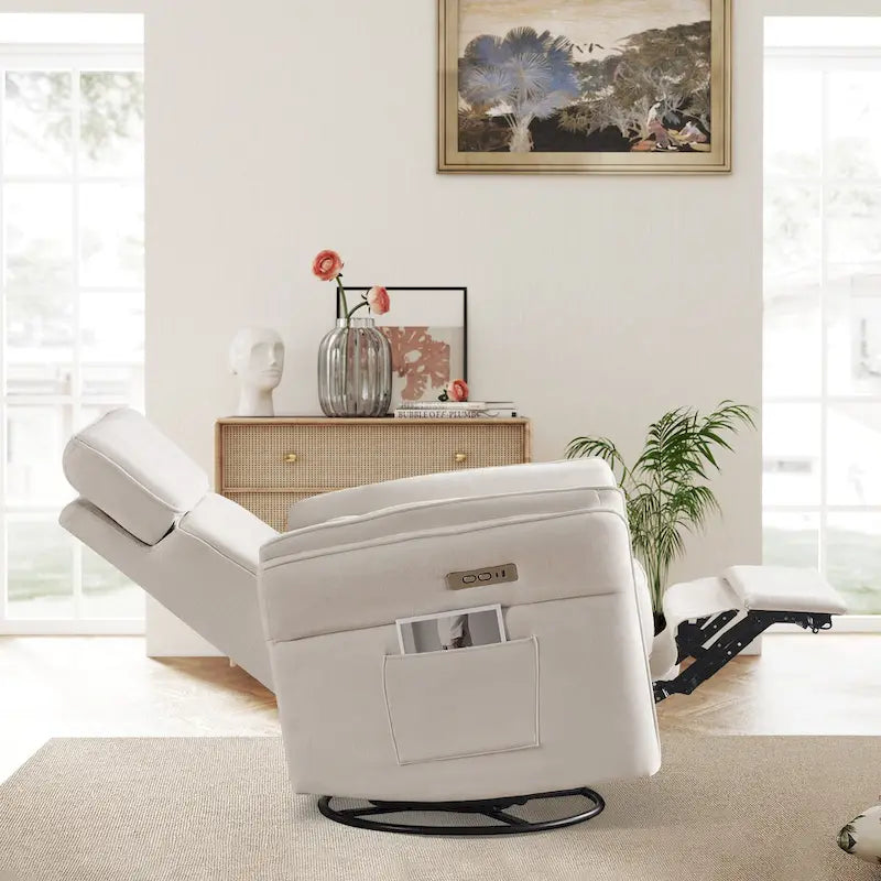Fauteuil inclinable, pivotant et berçant EROMMY avec appuie-tête et accoudoirs réglables, chargement USB et Type-C, pour chambre de bébé