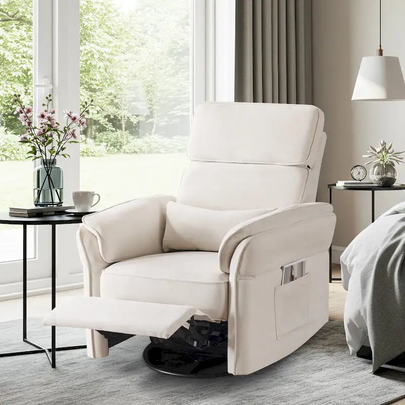 Fauteuil inclinable, pivotant et berçant EROMMY avec appuie-tête et accoudoirs réglables, chargement USB et Type-C, pour chambre de bébé