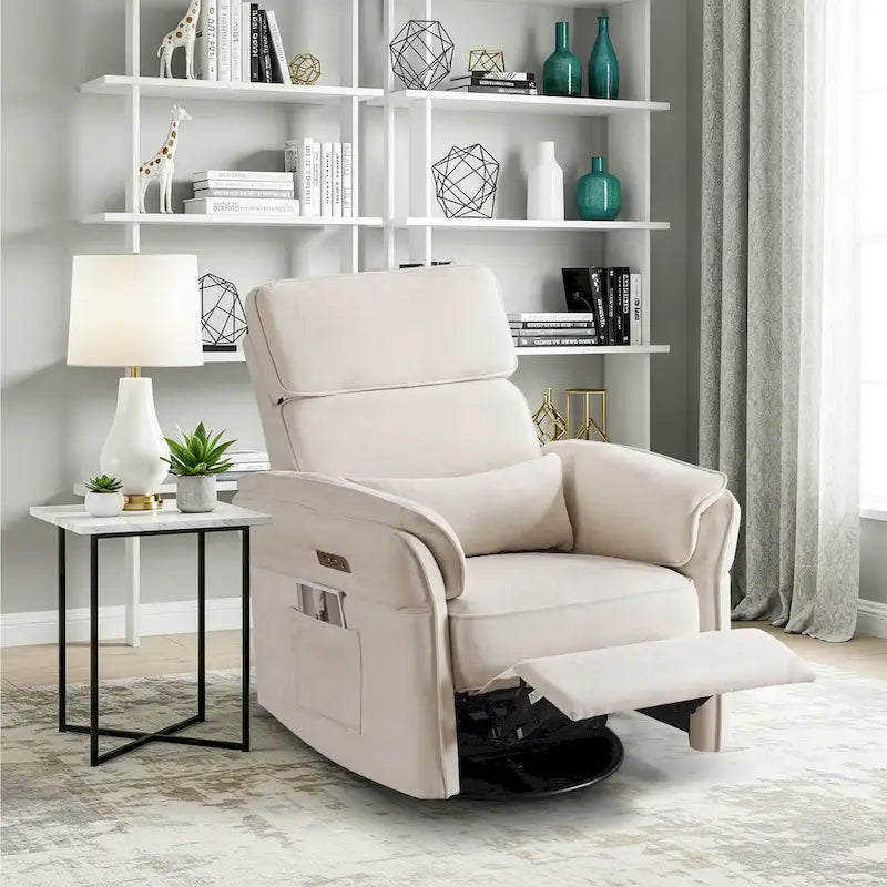 Fauteuil inclinable, pivotant et berçant EROMMY avec appuie-tête et accoudoirs réglables, chargement USB et Type-C, pour chambre de bébé
