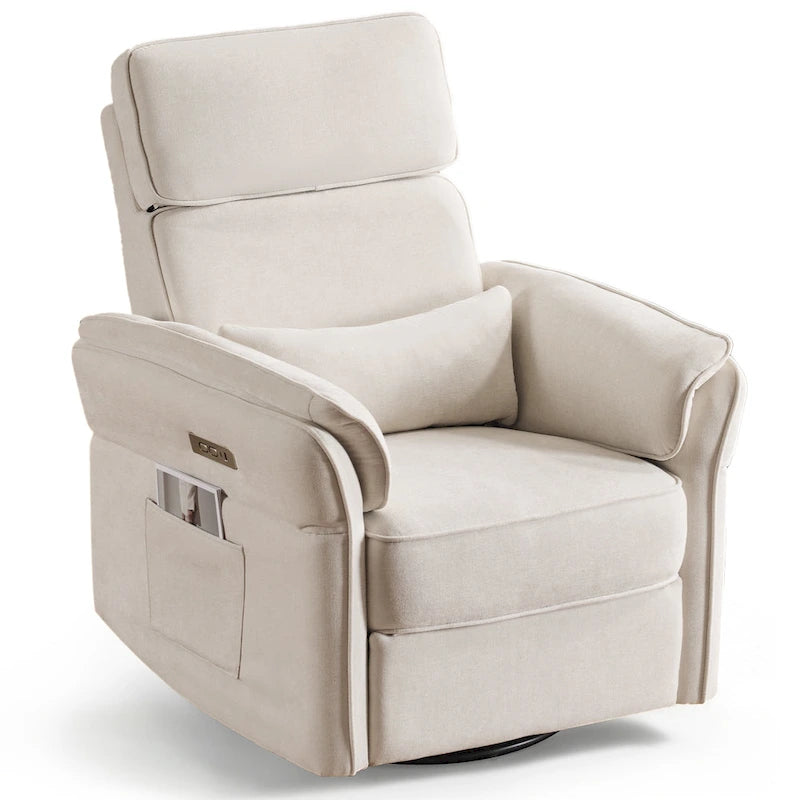 Fauteuil inclinable, pivotant et berçant EROMMY avec appuie-tête et accoudoirs réglables, chargement USB et Type-C, pour chambre de bébé