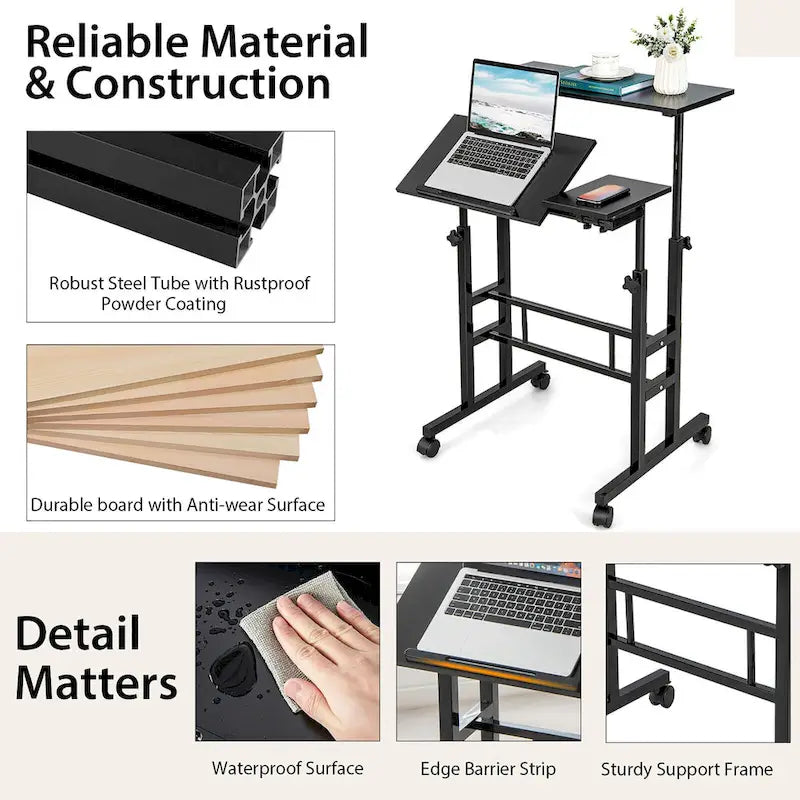 Gymax Bureau informatique mobile réglable inclinable