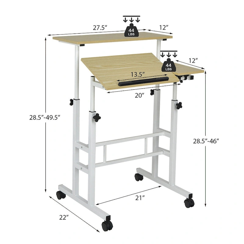 Gymax Bureau informatique mobile réglable inclinable