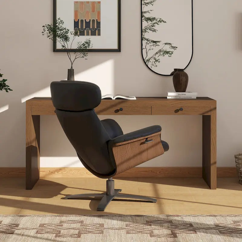 Fauteuil inclinable de salon Jovan 31.5 en bois courbé et cuir véritable