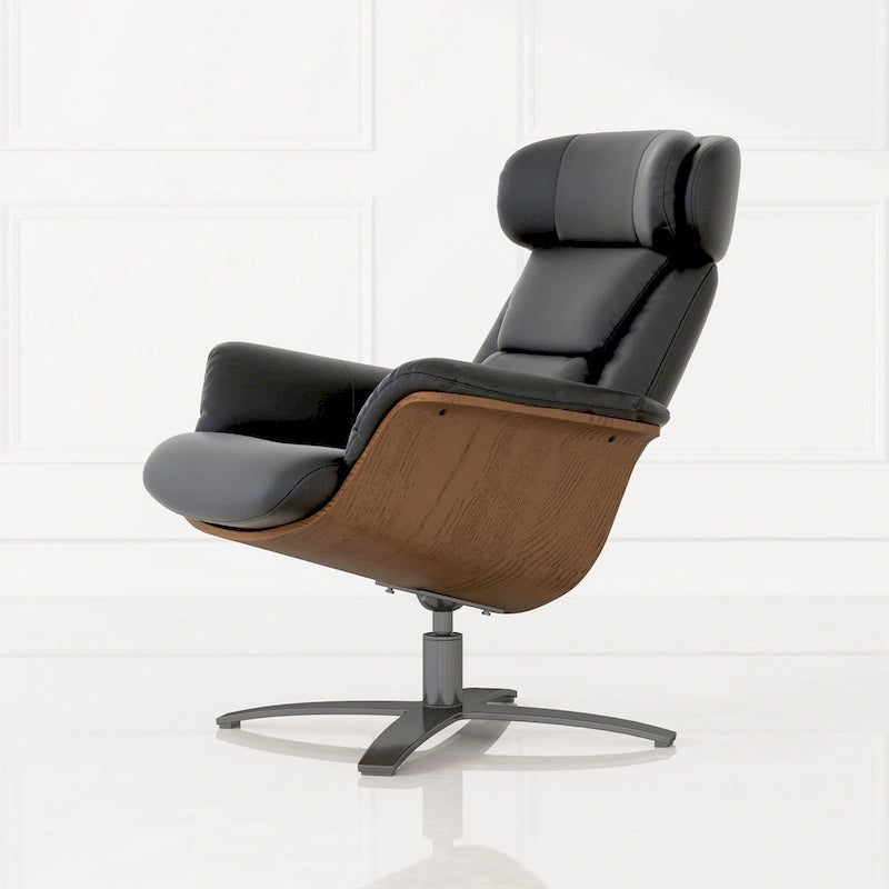 Fauteuil inclinable de salon Jovan 31.5 en bois courbé et cuir véritable