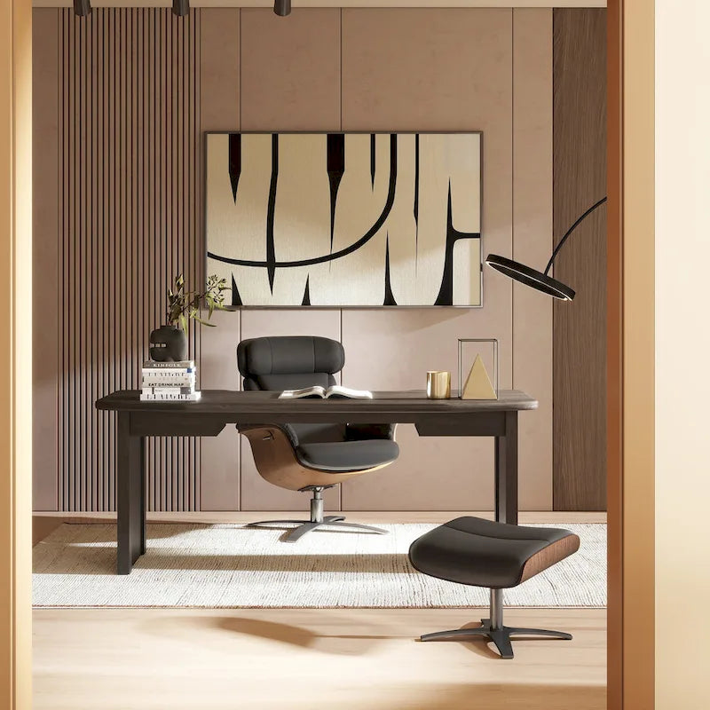 Fauteuil inclinable de salon Jovan 31.5 en bois courbé et cuir véritable