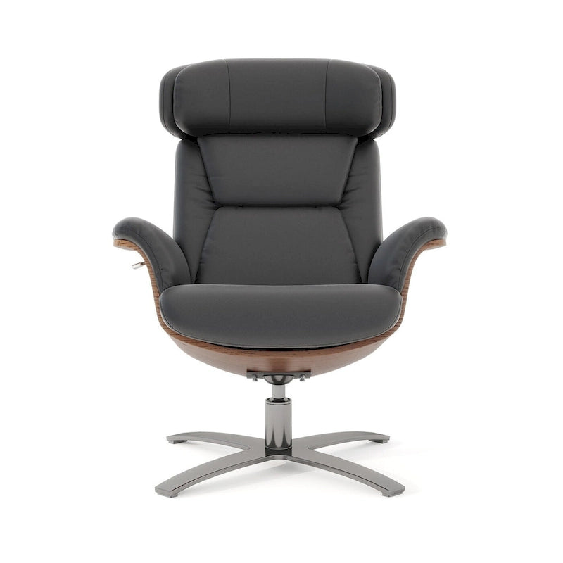 Fauteuil inclinable de salon Jovan 31.5 en bois courbé et cuir véritable