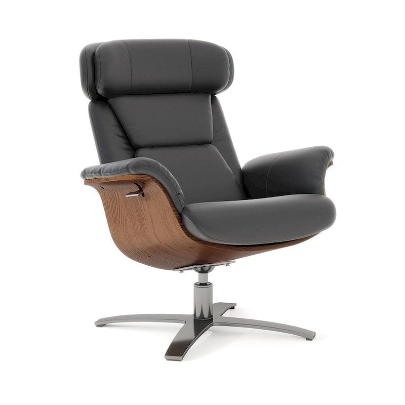 Fauteuil inclinable de salon Jovan 31.5 en bois courbé et cuir véritable