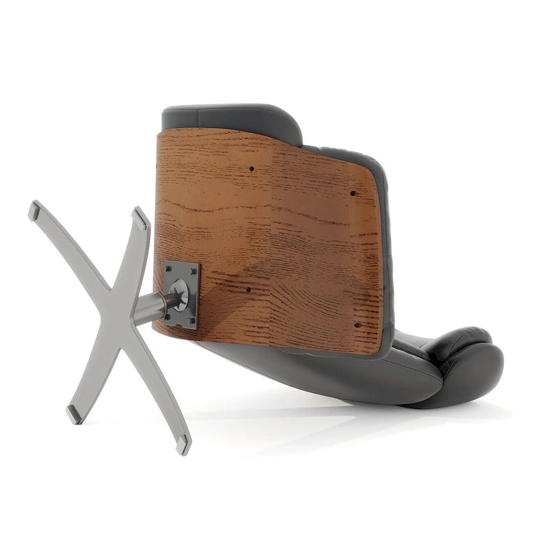 Fauteuil inclinable de salon Jovan 31.5 en bois courbé et cuir véritable