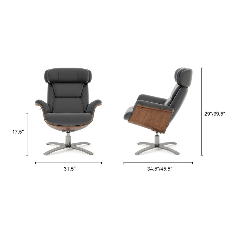 Fauteuil inclinable de salon Jovan 31.5 en bois courbé et cuir véritable