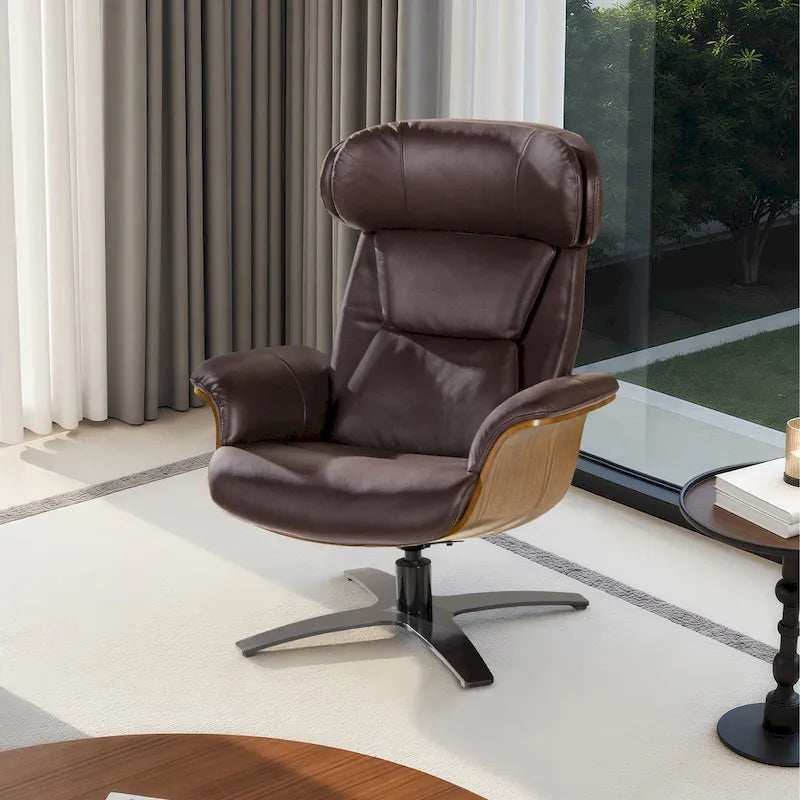 Fauteuil inclinable de salon Jovan 31.5 en bois courbé et cuir véritable