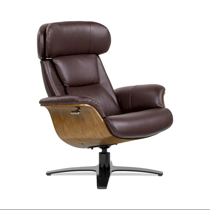 Fauteuil inclinable de salon Jovan 31.5 en bois courbé et cuir véritable
