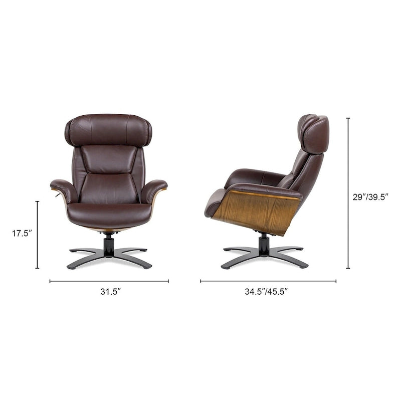 Fauteuil inclinable de salon Jovan 31.5 en bois courbé et cuir véritable