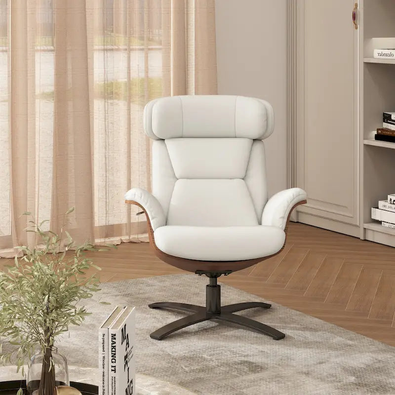Fauteuil inclinable de salon Jovan 31.5 en bois courbé et cuir véritable
