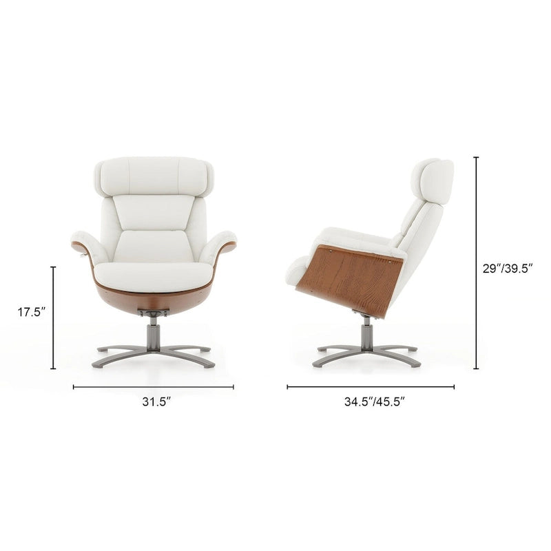 Fauteuil inclinable de salon Jovan 31.5 en bois courbé et cuir véritable