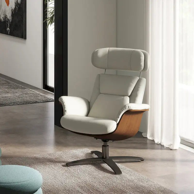 Fauteuil inclinable de salon Jovan 31.5 en bois courbé et cuir véritable