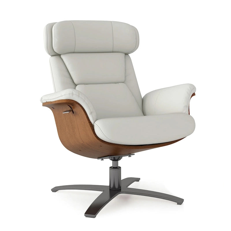 Fauteuil inclinable de salon Jovan 31.5 en bois courbé et cuir véritable