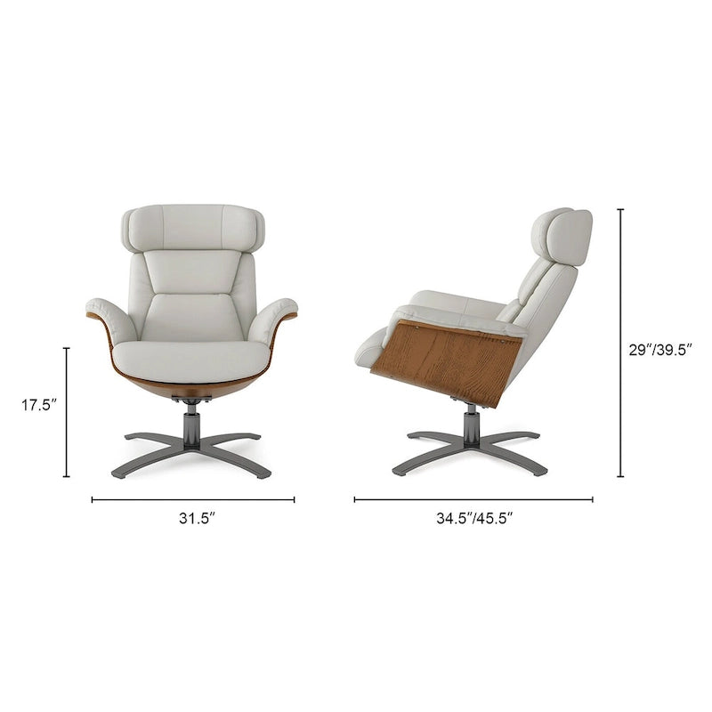 Fauteuil inclinable de salon Jovan 31.5 en bois courbé et cuir véritable