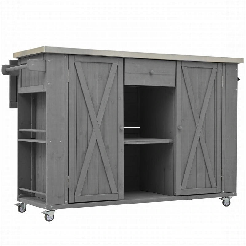 Îlot de cuisine d'extérieur 52.25 avec plateau en acier inoxydable, grand espace de rangement, porte-serviettes et porte-épices, et un décapsuleur
