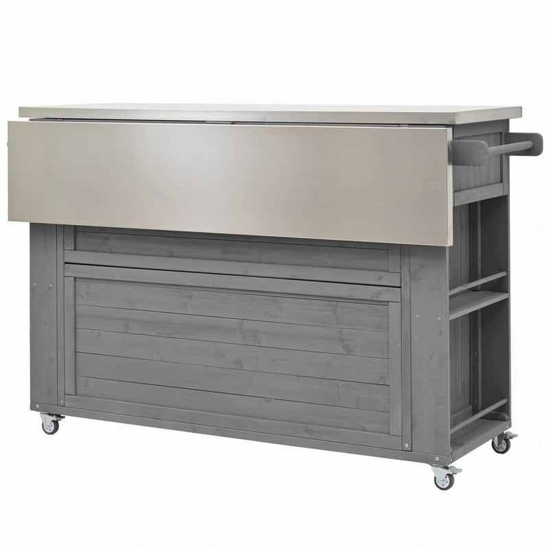 Îlot de cuisine d'extérieur 52.25 avec plateau en acier inoxydable, grand espace de rangement, porte-serviettes et porte-épices, et un décapsuleur