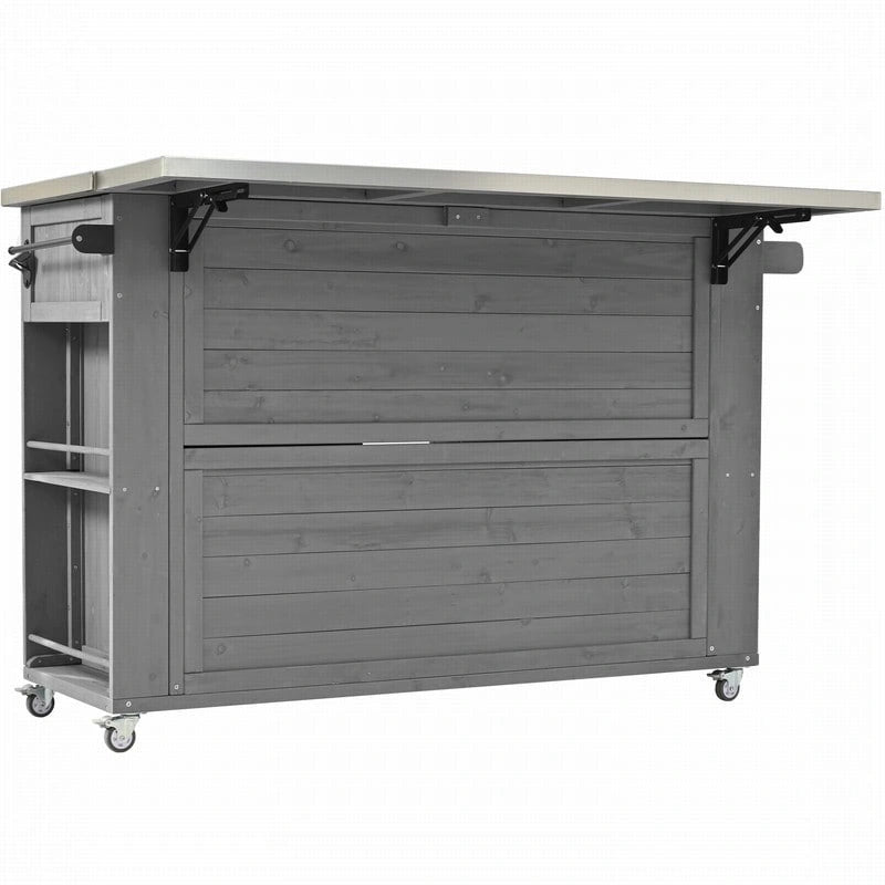 Îlot de cuisine d'extérieur 52.25 avec plateau en acier inoxydable, grand espace de rangement, porte-serviettes et porte-épices, et un décapsuleur