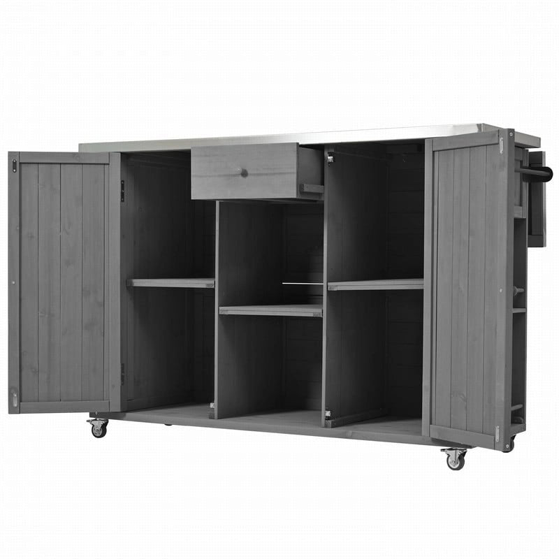 Îlot de cuisine d'extérieur 52.25 avec plateau en acier inoxydable, grand espace de rangement, porte-serviettes et porte-épices, et un décapsuleur