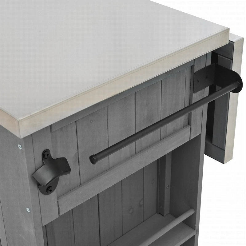 Îlot de cuisine d'extérieur 52.25 avec plateau en acier inoxydable, grand espace de rangement, porte-serviettes et porte-épices, et un décapsuleur